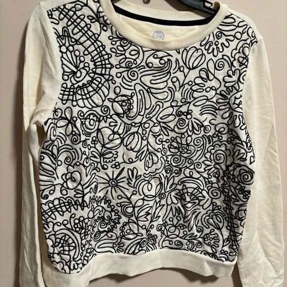 Tory Burch Embroidered Scribble Doodle Graphic Floral Sweater- Size Small - Picture 3 of 10